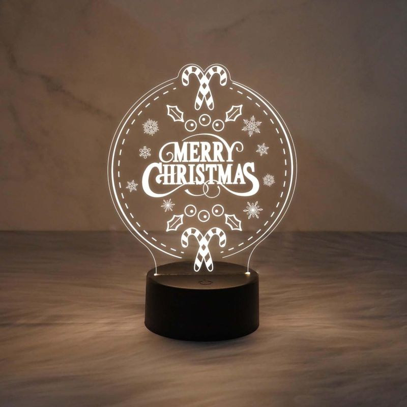 Merry Christmas Acrylic Night Lamp with Warm White Light & USB Powered | Bedside Table Lamp